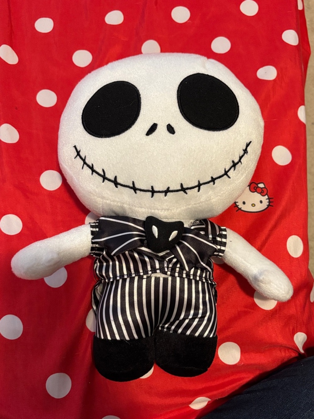 Plush Skeleton Doll in Black & White Striped Outfit - Kids Toy
